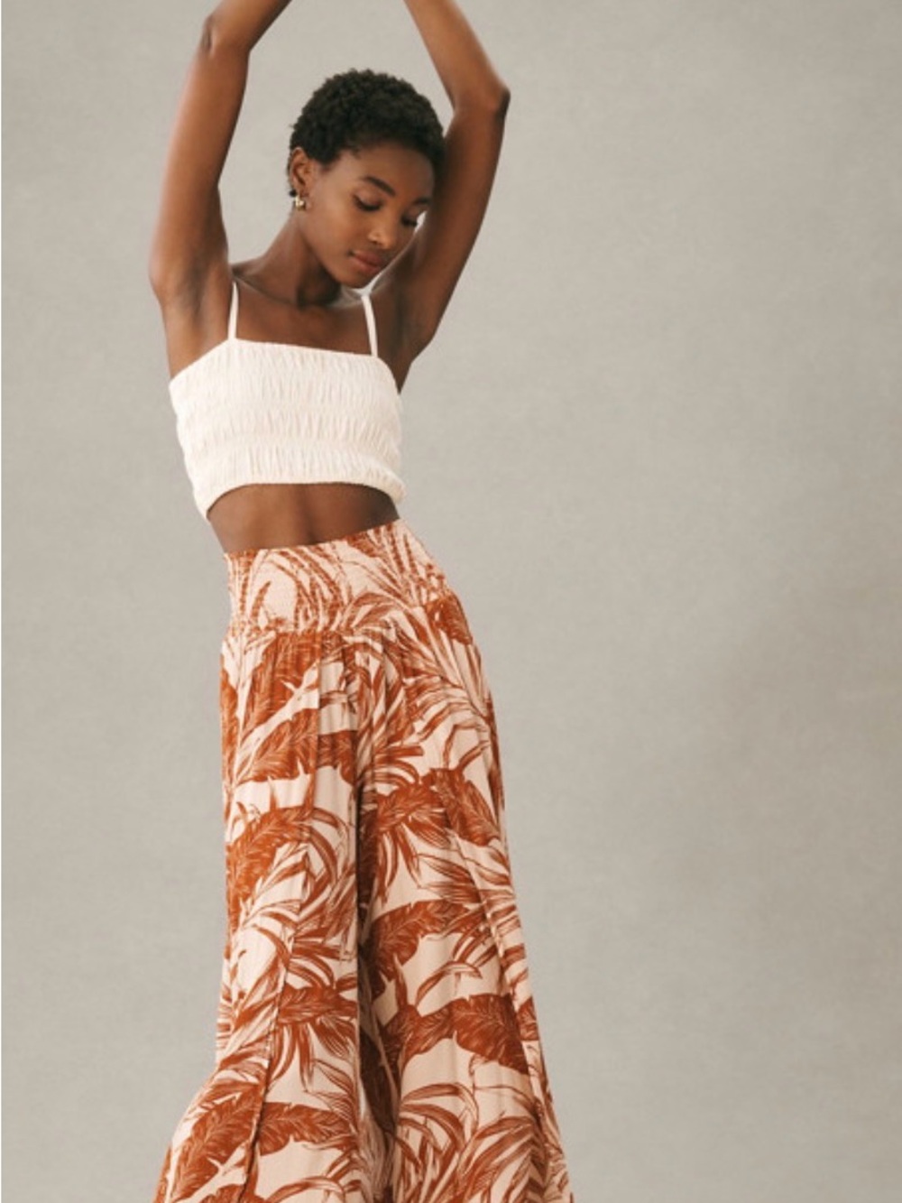 Wide Leg Printed Palazzo Pants - Rust Leaf